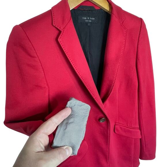 RAG & BONE Women’s Red Notched Lapel Single Button Knit Blazer size 2 - Picture 4 of 5